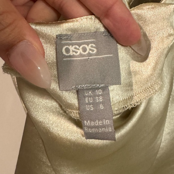 ASOS cami midi slip dress, high shine satin w/ lace up back, champagne, size 6 - Picture 5 of 11